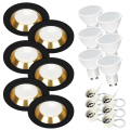 6x Einbauspot SET FOY schwarz mit Ring BK/GD GU10 7W neutralweiss