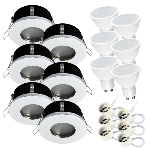 6x Einbauspot SET LED 230V IP44 RIK.5 chrom GU10 7W warmweiss